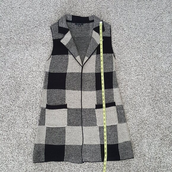 NEW Open Front Knit Cardigan Jacket Plaid Blazer Vest S Sleeveless Jacquard Long - Picture 10 of 15